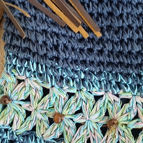 Sun N Sand Beaded Beach Bag Tote NAVY BLUE Lined - Picture 5 of 8